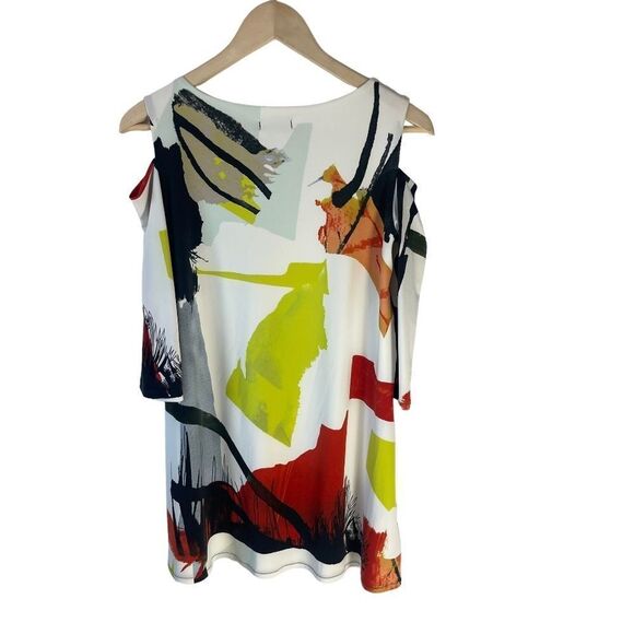 Eva Varro White Bold Geometric Print Cold Shoulder Tunic/Dress Sz S - Picture 2 of 4